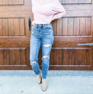 New Judy Blue Light Wash High Rise Distressed Slim Fit 1/25